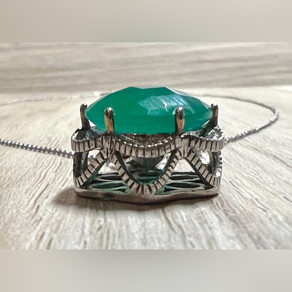 Designer Signed ATR Sterling Silver & 14K Gold Green Chalcedony 18" Necklace - Picture 5 of 7